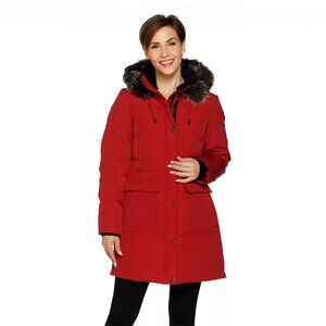 Artic Expedition Womens Size XL Red Faux Fur Removable Hood Quilted Down Coat